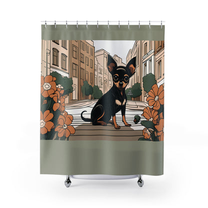 Ricky Barkley, Dog Shower Curtain, Sage accent color - 71" x 74"