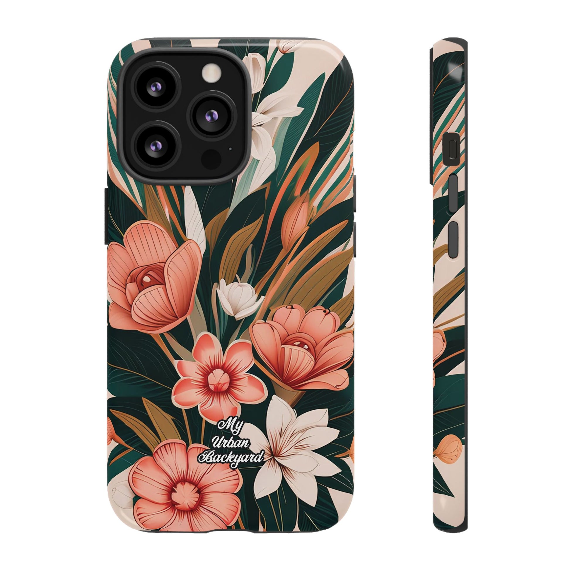 Peach Art Deco Flowers, Cell Phone Case - Apple, Samsung, Google Pixel