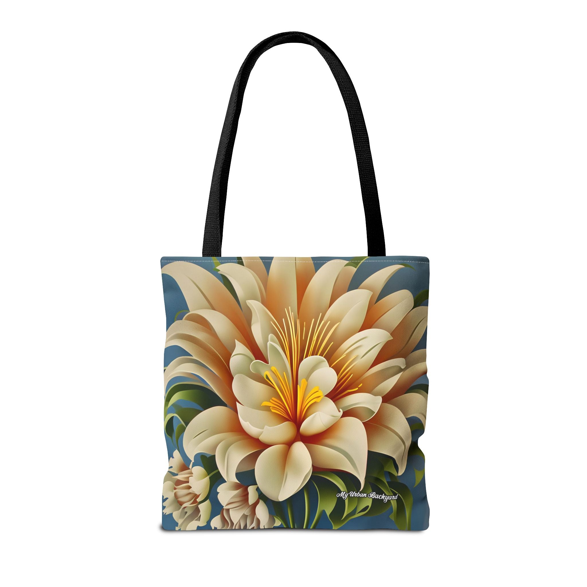 Large White Flower Tote Bag with Cotton Handles For Everyday Use, 3 Sizes