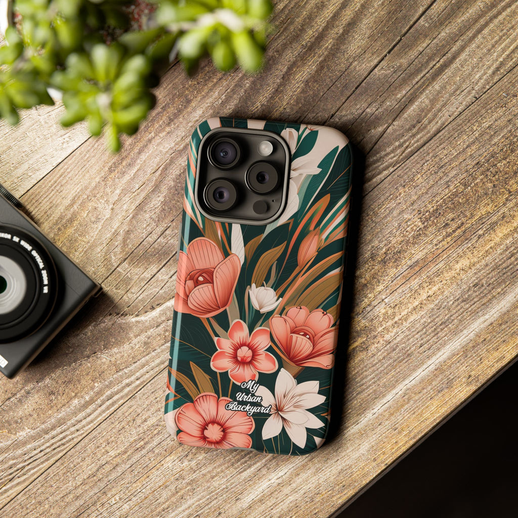 Peach Art Deco Flowers, Cell Phone Case - Apple, Samsung, Google Pixel