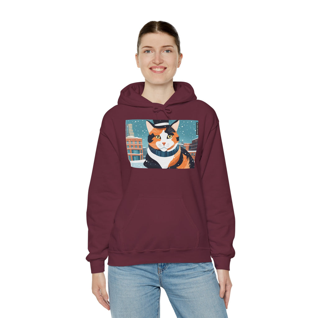 Calico Cat in Snow Hoodie — Cozy Winter Cat Lover Sweatshirt