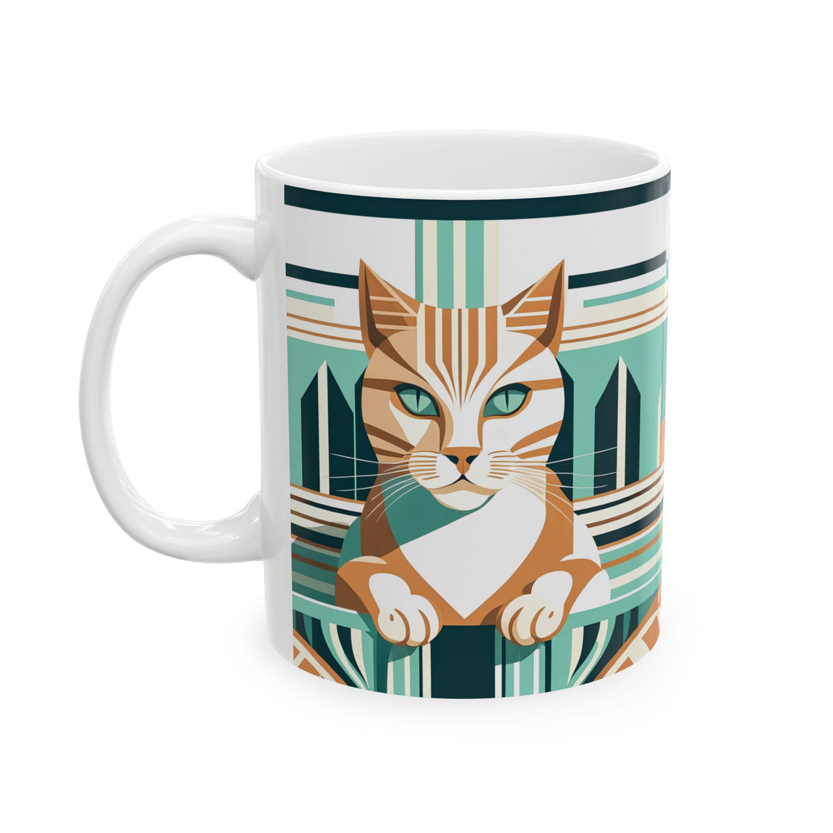 Art Deco Tabby Cat Ceramic Mug