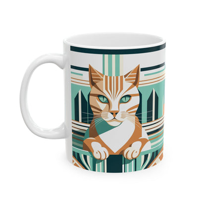 Art Deco Tabby Cat Ceramic Mug