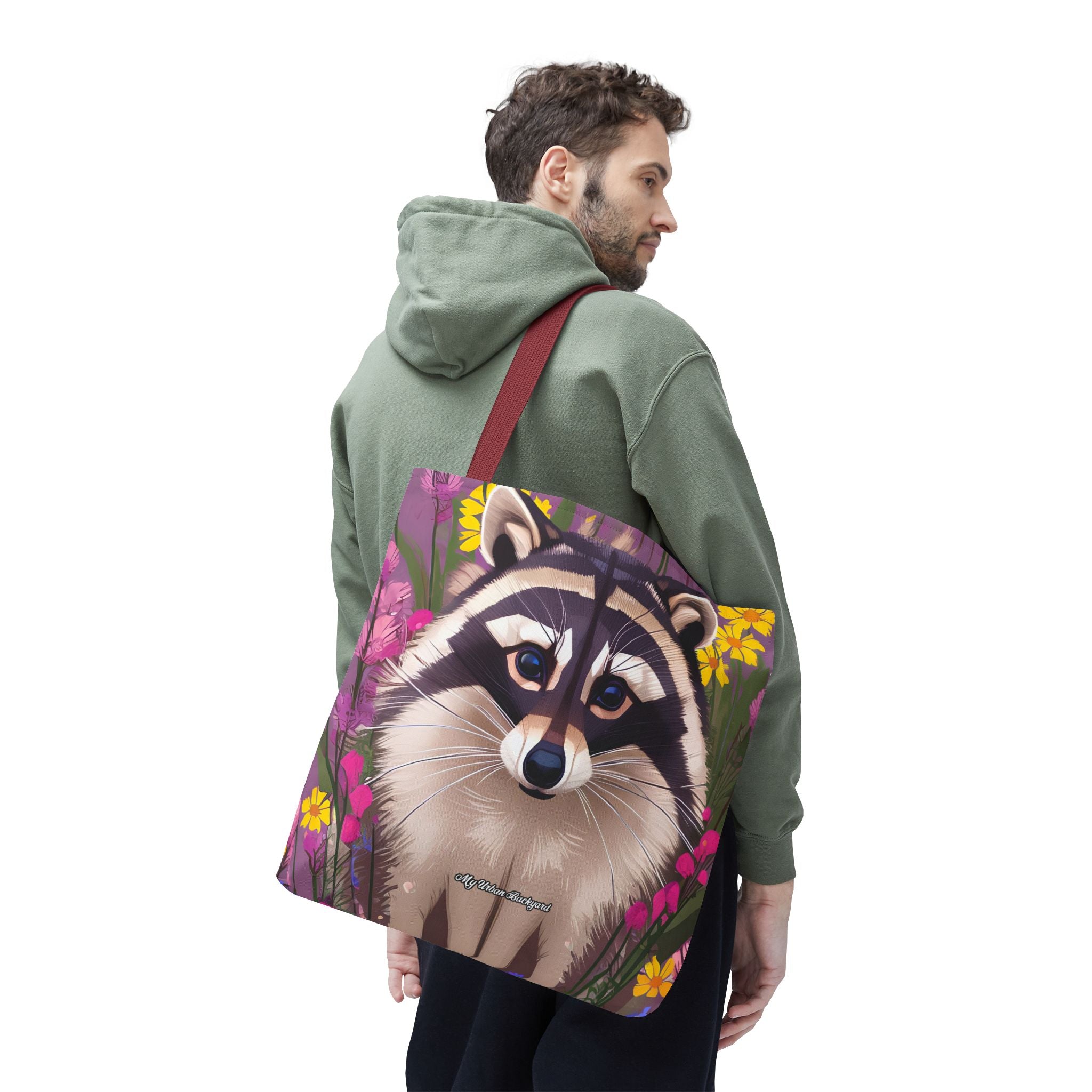 Raccoon and Flowers Tote Bag with Cotton Handles For Everyday Use, 3 Sizes