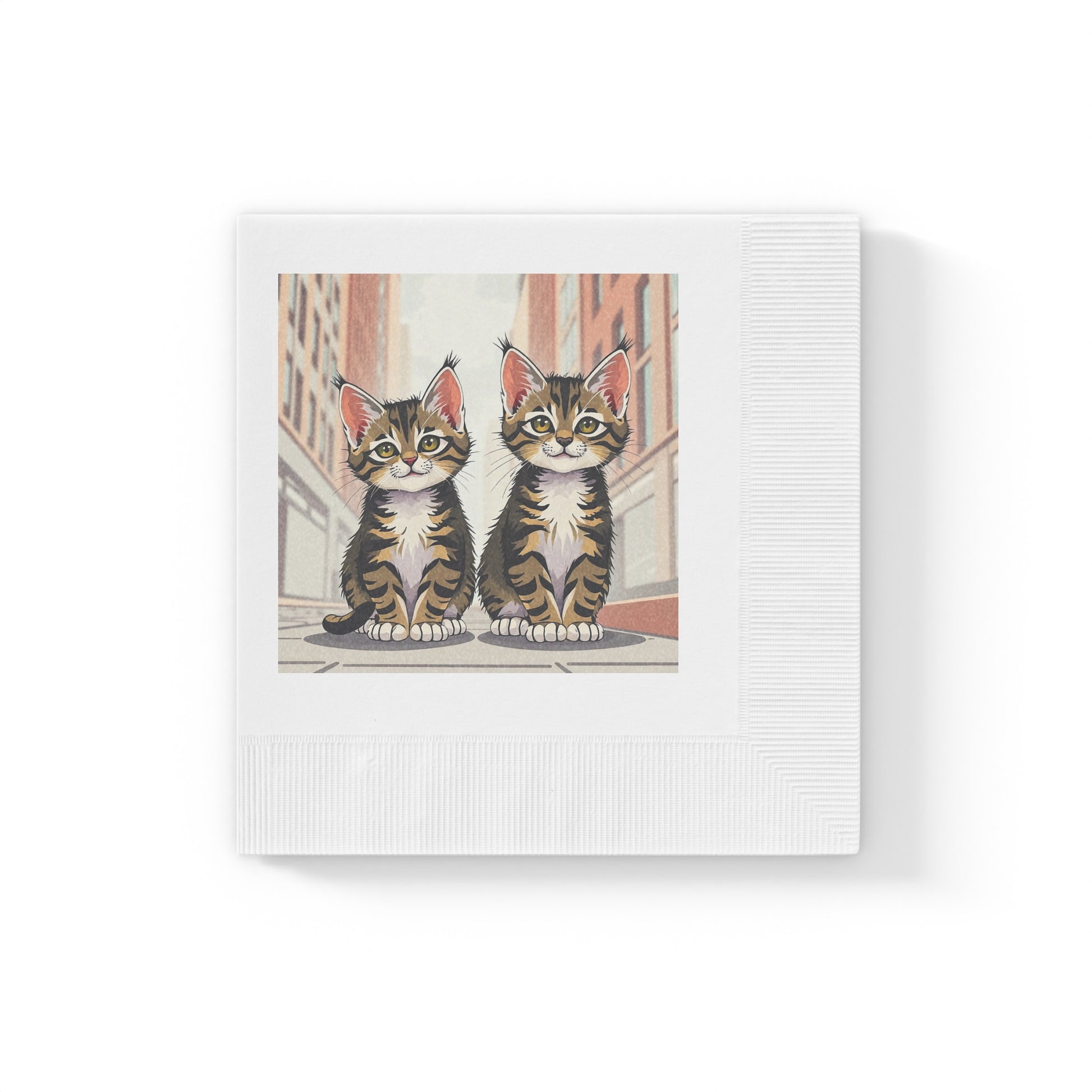 Cute Tabby Kittens Cocktail Napkins — Pack of Decorative White Party Napkins, 2 sizes, Pack of 50 or 100