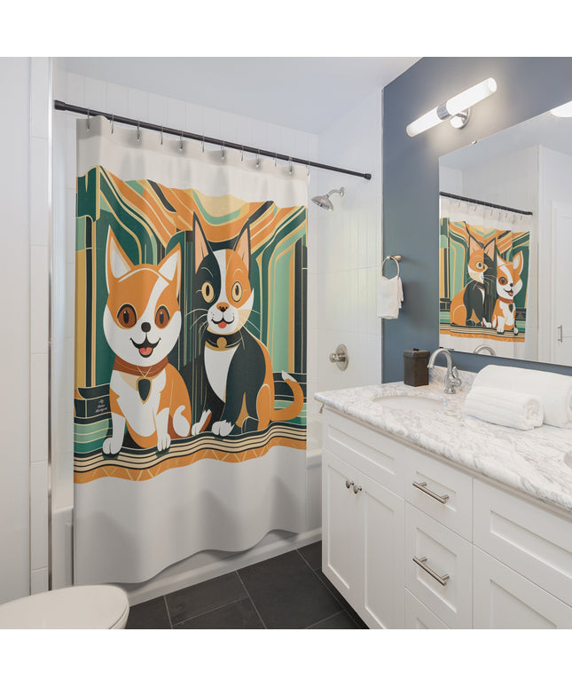 Two Kitties, Shower Curtain, Cream accent color - 71" x 74"