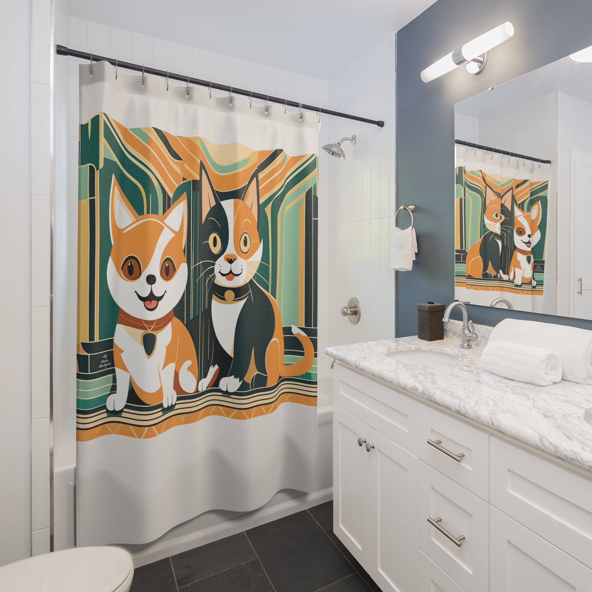 Cream Shower Curtain with Two Kitties - 71" x 74"