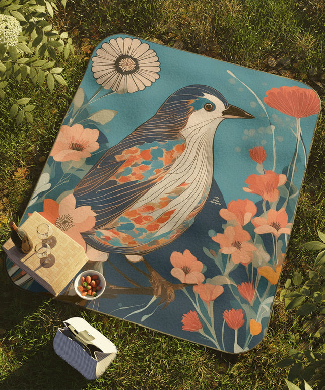 Colorful Bird, Outdoor Picnic Blanket with Soft Fleece Top, Water-Resistant Bottom, 51" × 61"