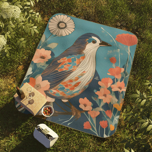 Colorful Bird, Outdoor Picnic Blanket with Soft Fleece Top, Water-Resistant Bottom, 51" × 61"