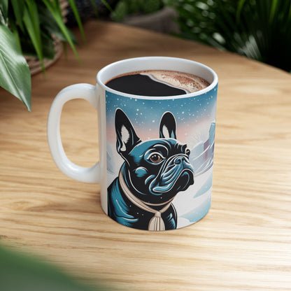 Snow Day French Bulldog Ceramic Mug — 11 oz