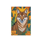 Coyote and Orange Flowers, Garden Flag