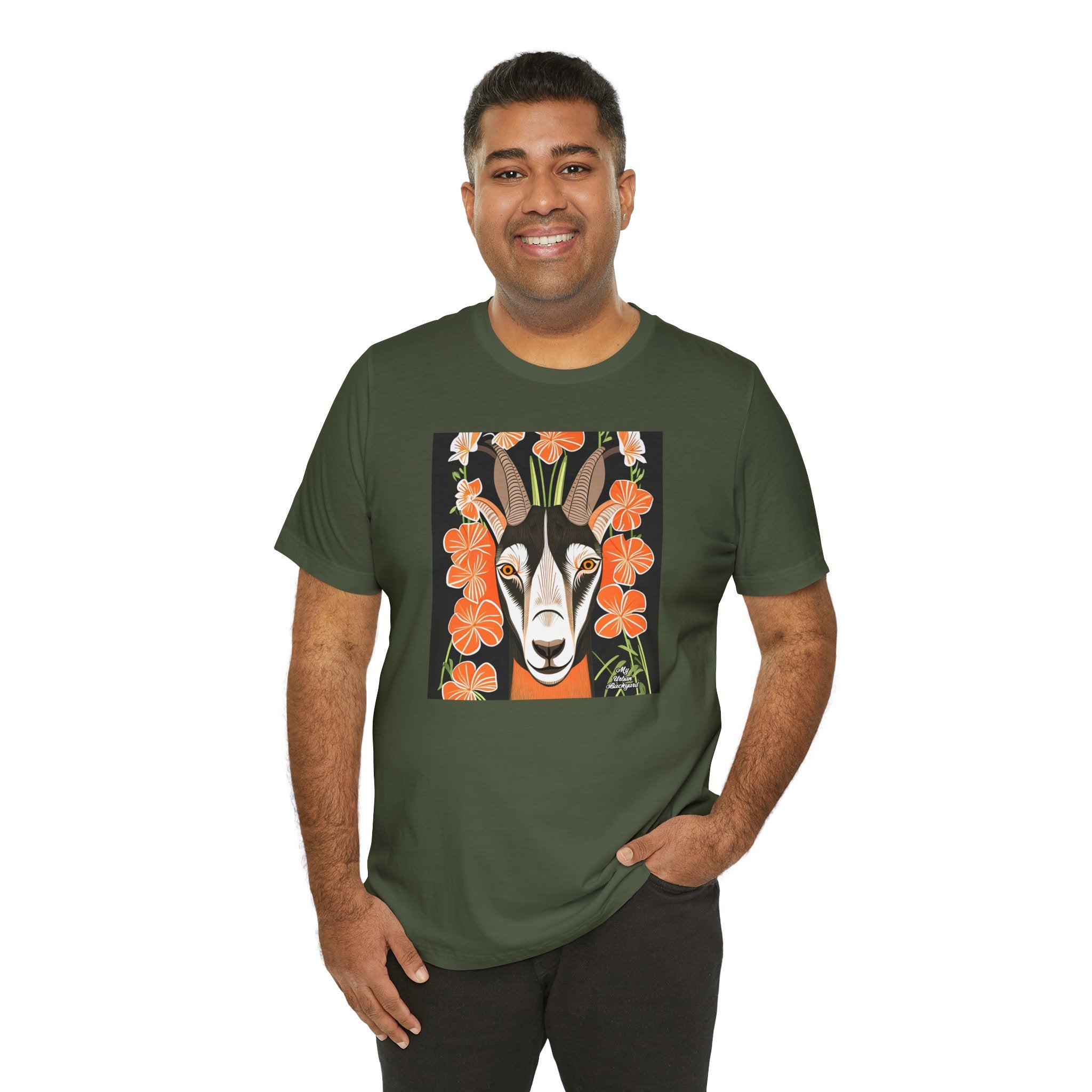 Goat with Orange Flowers, 100% Jersey Cotton T-Shirt
