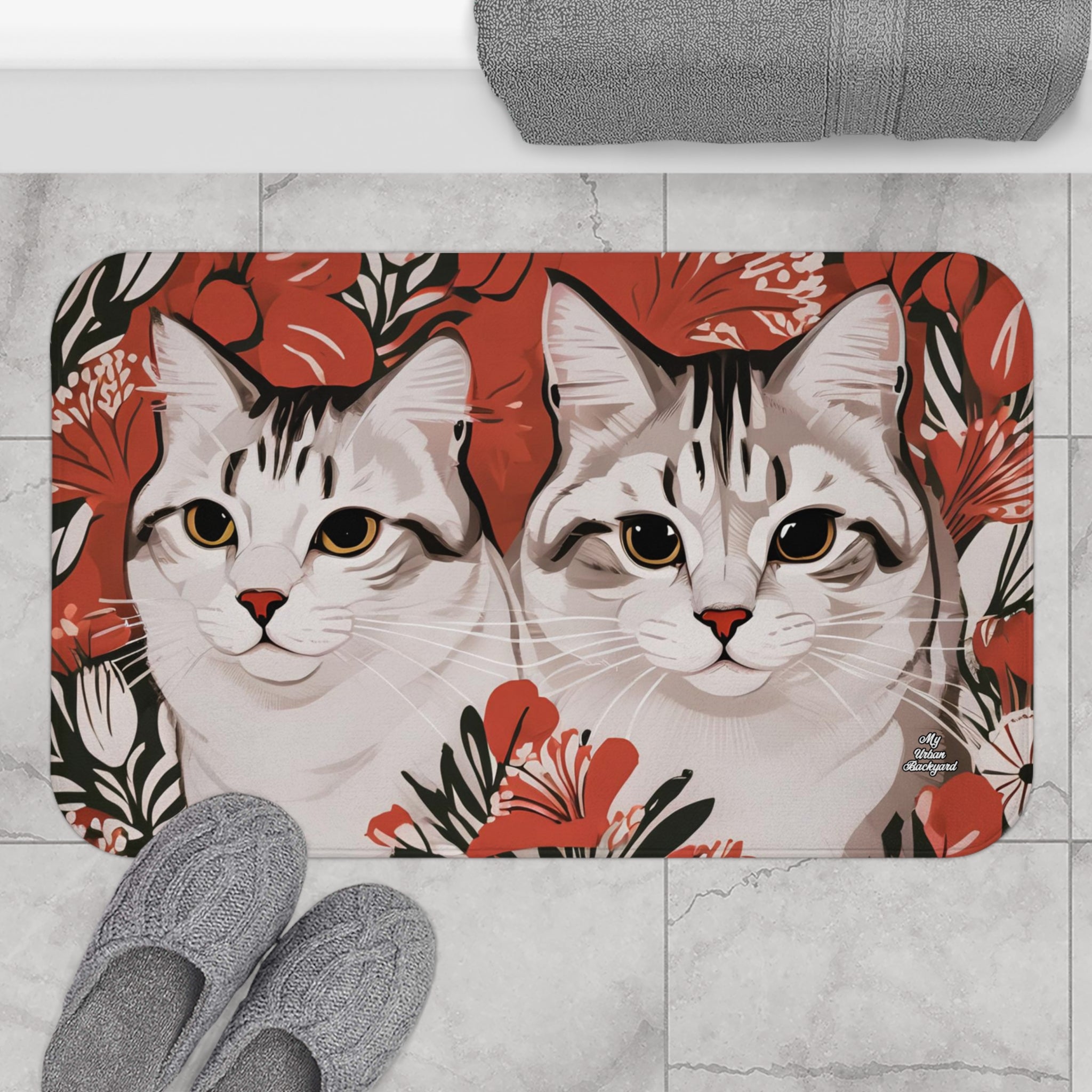 Tess & Jess Clawfield, Cat Memory Foam Bath Mat - Cozy Bathroom Essential