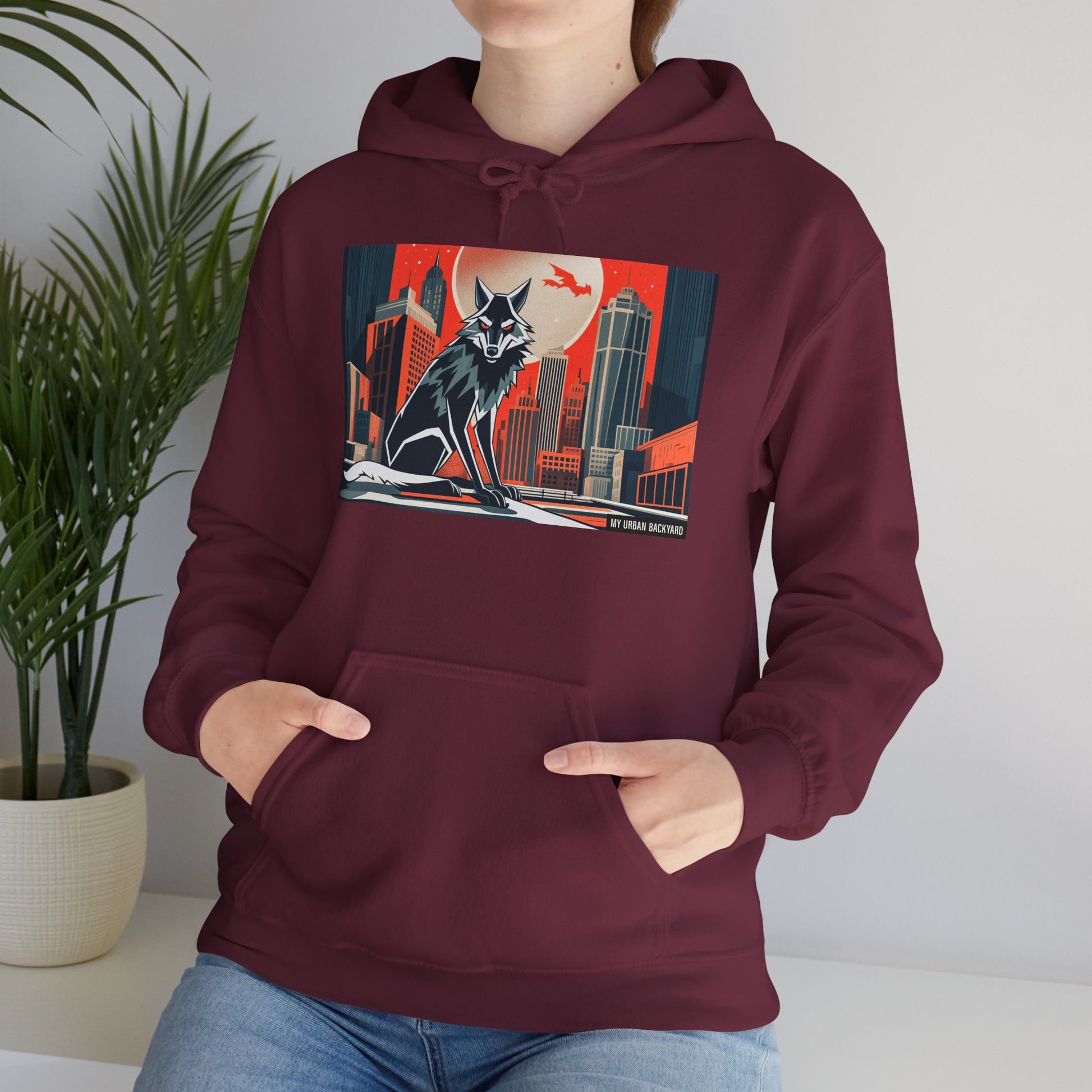 Urban Wolf Hoodie, Cozy Unisex Sweatshirt, Outdoor Adventure, Animal Lover Gift, Fall Style, Adventure Ready