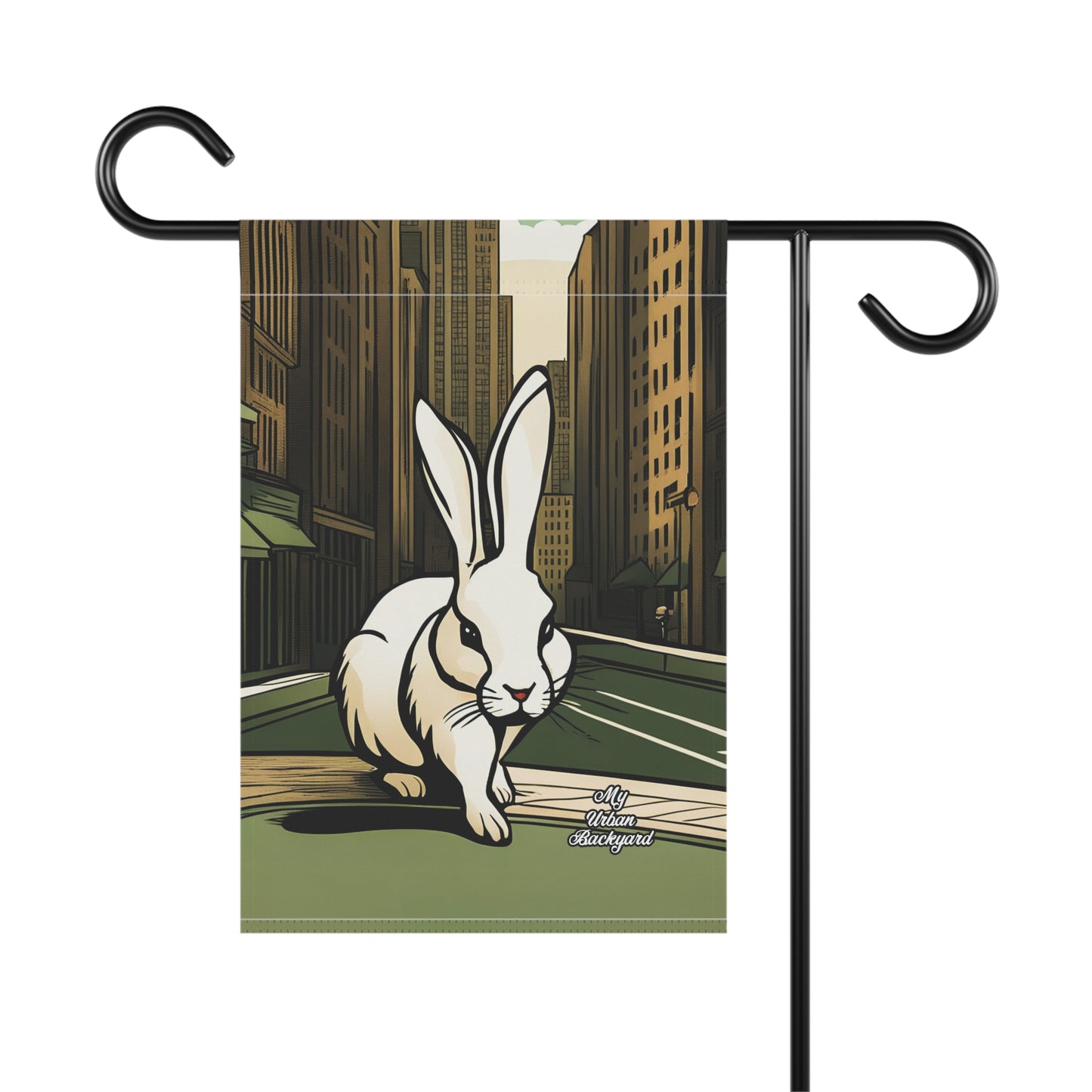 White Rabbit on a City Street, Garden Flag for Yard, Patio, Porch, or Work, 12"x18" - Flag only