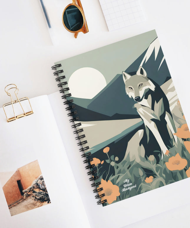 Mountain Wolf, Spiral Notebook Writing Journal - 118 Ruled Pages