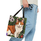 Orange Cat with Flowers Tote Bag with Cotton Handles For Everyday Use, 3 Sizes