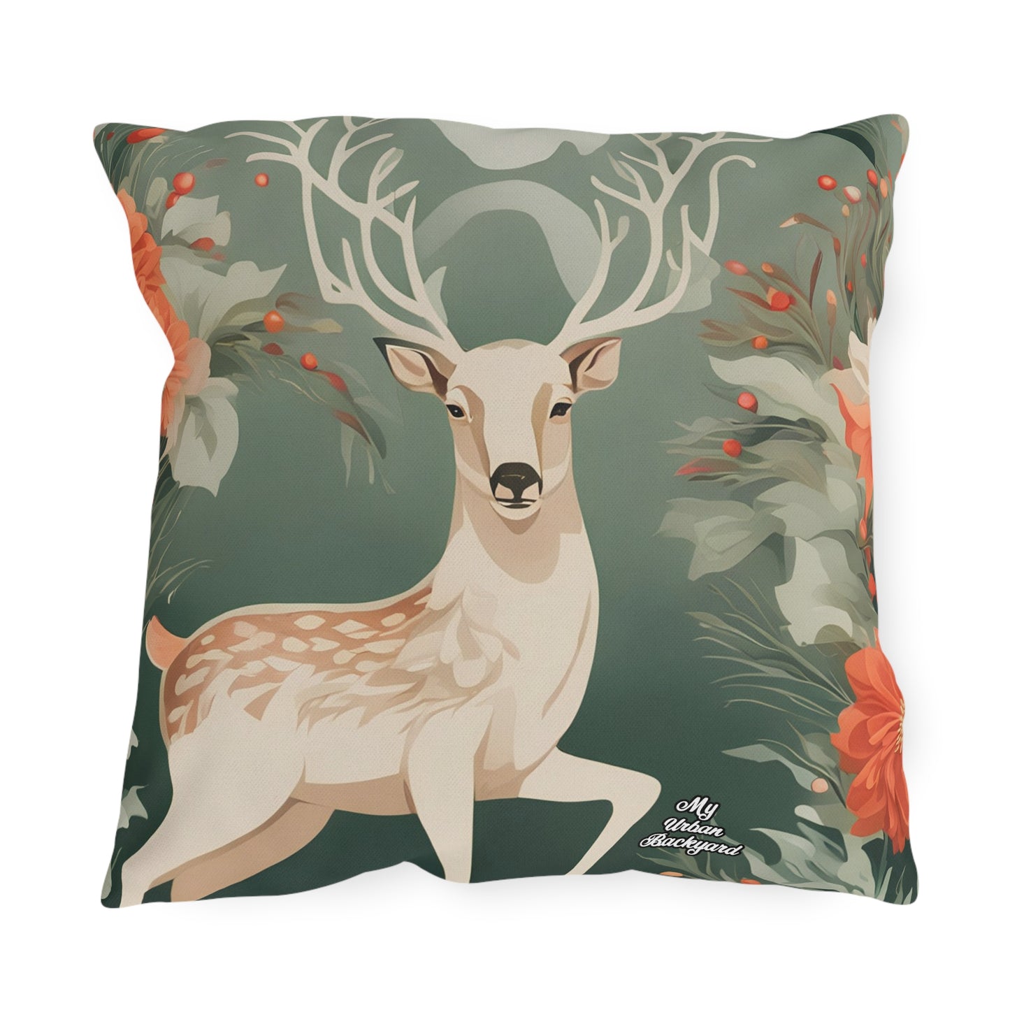 Holiday Deer, Indoor/Outdoor Throw Pillow Decor for Patio, Porch, or Office, 3 sizes