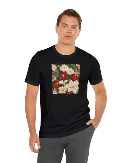 Red & White Flowers, Soft 100% Jersey Cotton T-Shirt, Unisex, Short Sleeve, Retail Fit