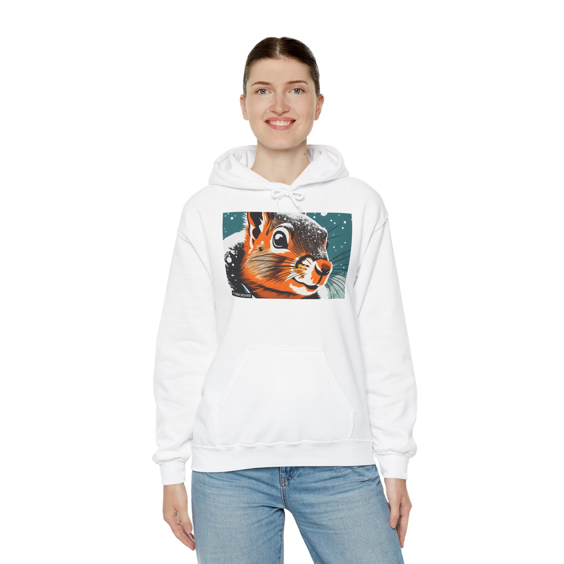 Winter Squirrel Sweatshirt - Unisex Heavy Blend Hooded, Cute Animal Apparel, Winter Fashion, Gift for Nature Lovers, Snowy Days, Cozy Wear