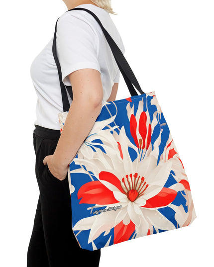 Red White & Blue Flowers Tote Bag with Cotton Handles For Everyday Use, 3 Sizes