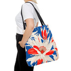 Red White & Blue Flowers Tote Bag with Cotton Handles For Everyday Use, 3 Sizes