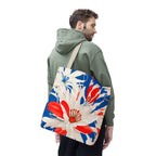 Red White & Blue Flowers Tote Bag with Cotton Handles For Everyday Use, 3 Sizes