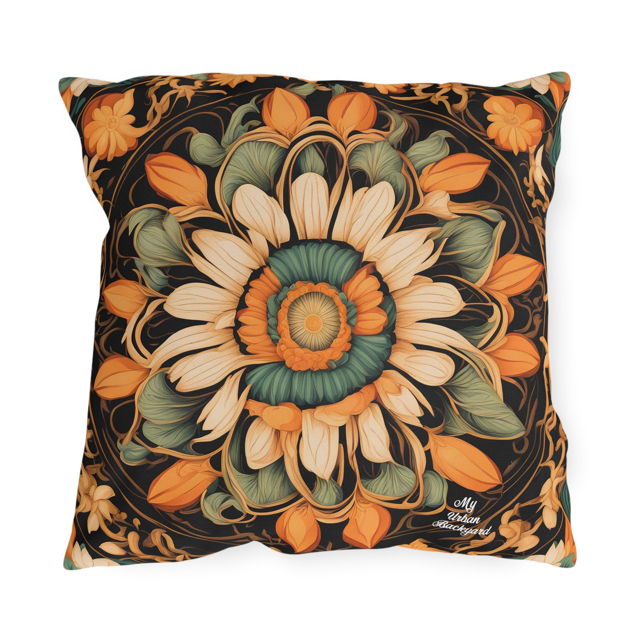 Circle of Petals, Sable accent color, Throw Pillow