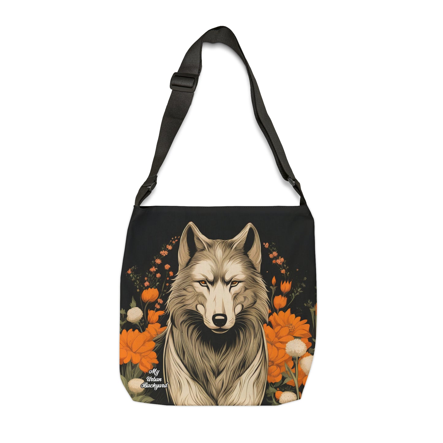 Wolf with Flowers, Tote Bag with Adjustable Strap - Trendy and Versatile