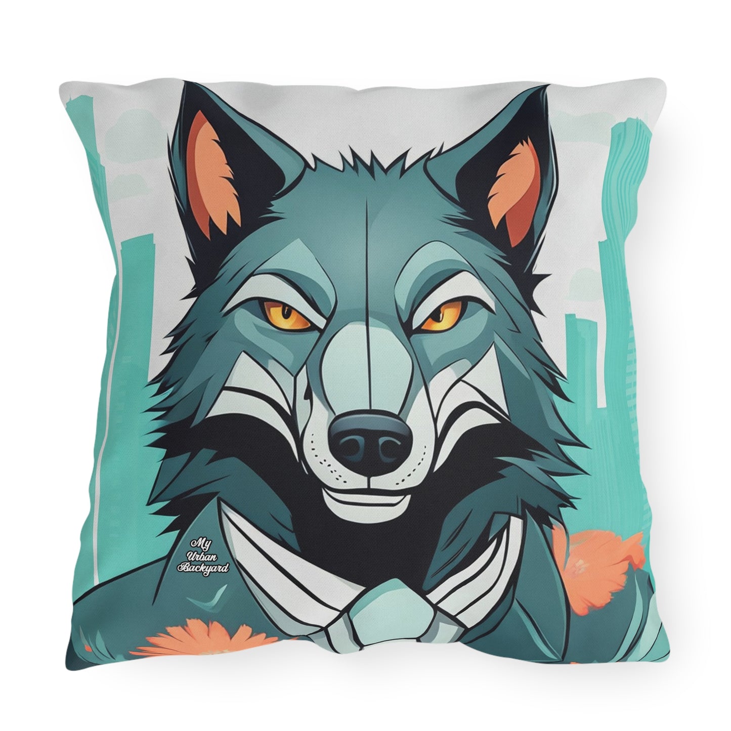 Vincent Blueclaw, Wolf Throw Pillow, Indoor/Outdoor Decor for Home or Office