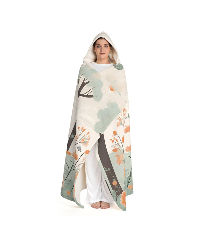 Black Cat and Orange Cat with Flowers, Cozy Hooded Sherpa Fleece Blanket