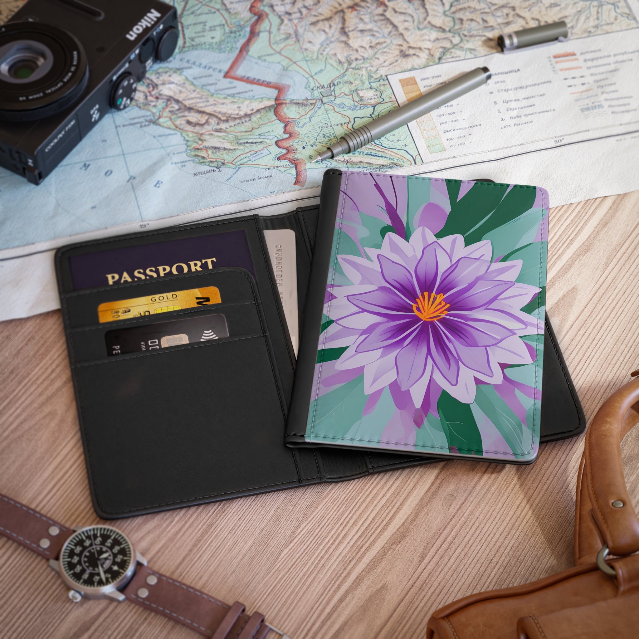 Purple Flower Passport Cover