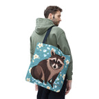 Young Raccoon w Flowers Tote Bag with Cotton Handles For Everyday Use, 3 Sizes