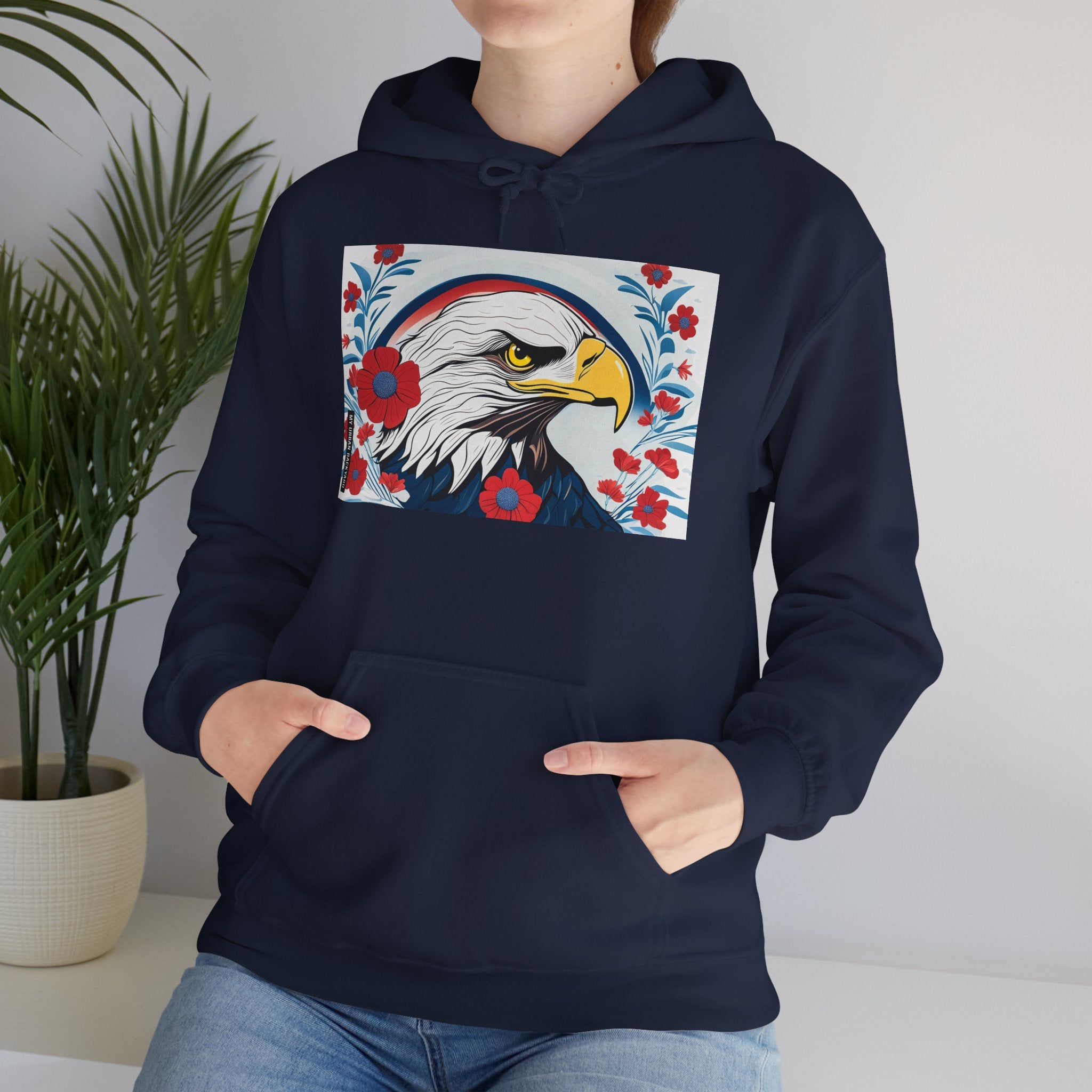 Bald Eagle w Flowers, Unisex Hoodie w Front Pocket
