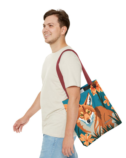 Coyote with Flowers Tote Bag with Cotton Handles For Everyday Use, 3 Sizes
