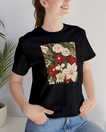 Red & White Flowers, Soft 100% Jersey Cotton T-Shirt, Unisex, Short Sleeve, Retail Fit