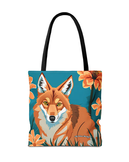 Coyote with Flowers Tote Bag with Cotton Handles For Everyday Use, 3 Sizes