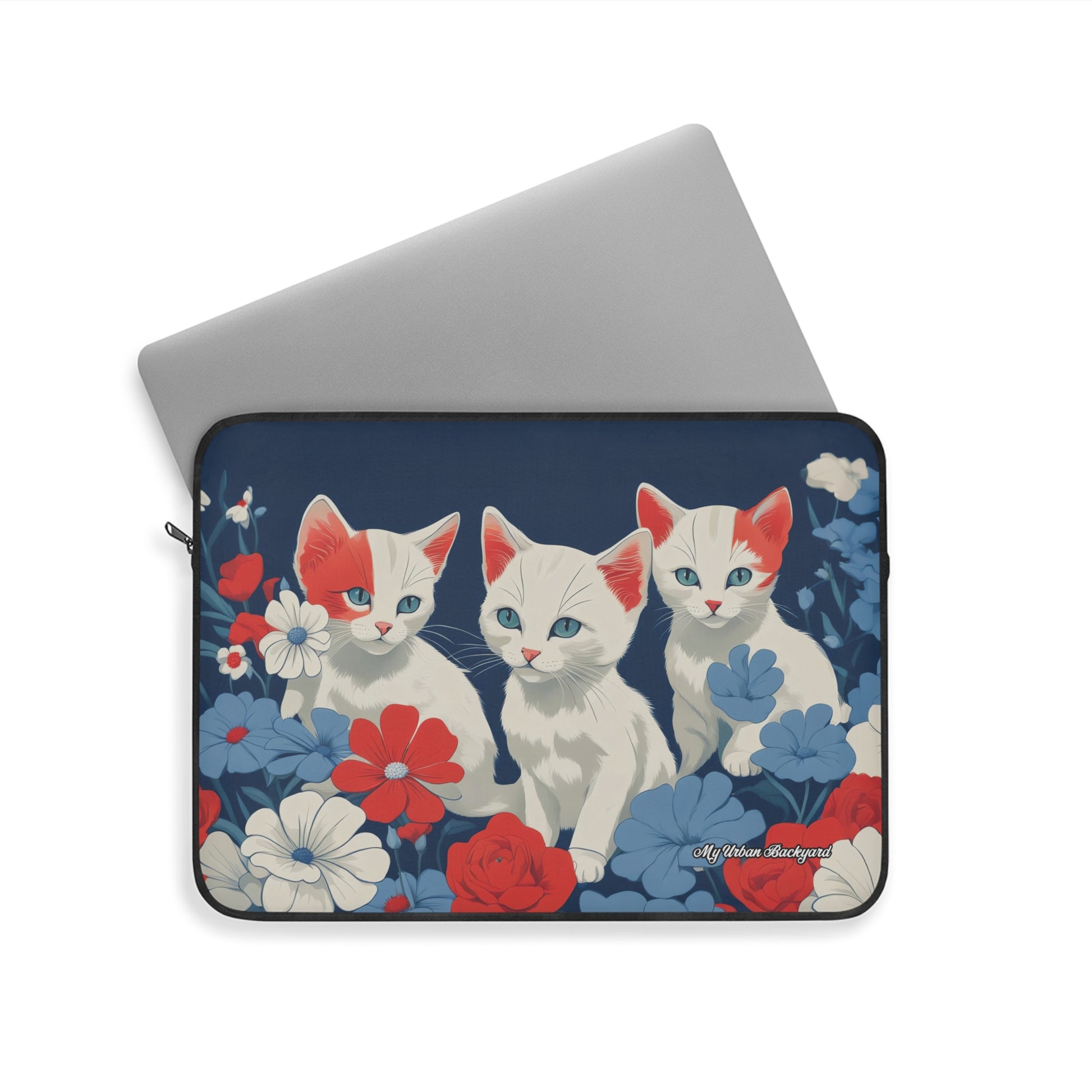 Cute Floral Cat Laptop Sleeve, Perfect for Cat Lovers, Great Gift for Birthdays, Holidays, School, Home Office Decor