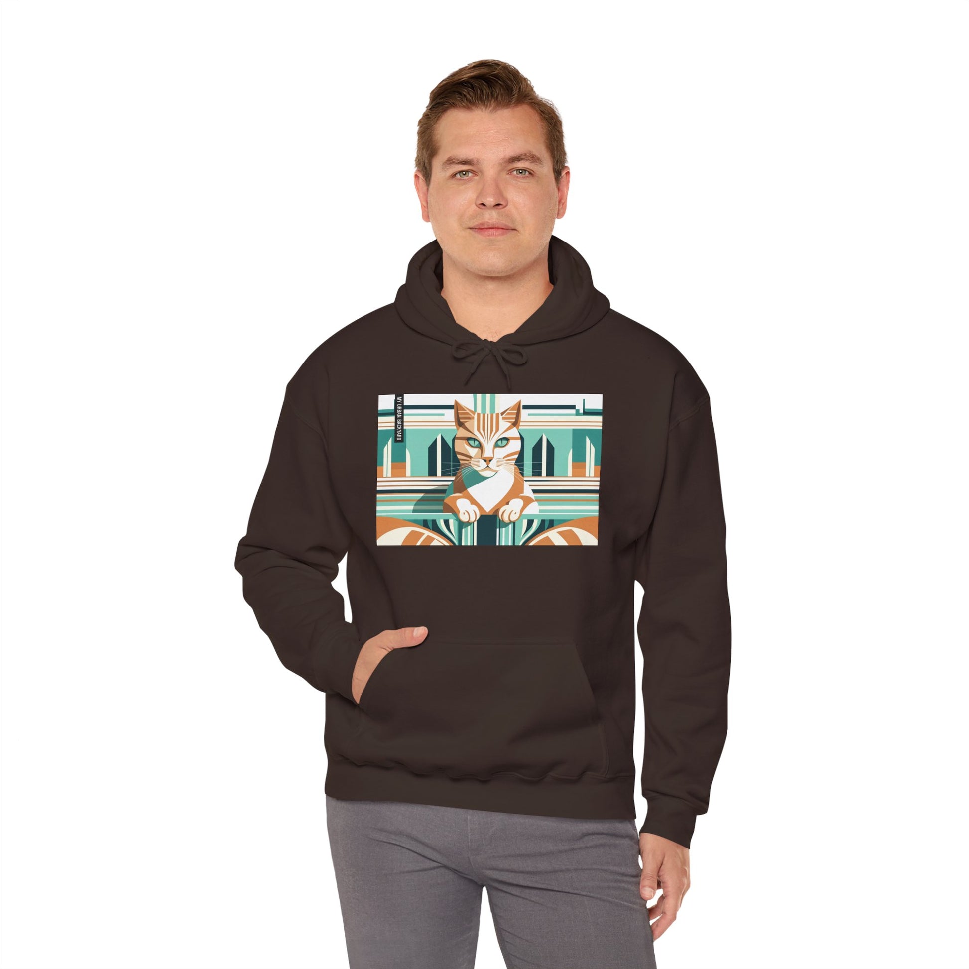 Art Deco Tabby Cat Hoodie, Cozy Graphic Sweatshirt for Cat Lovers, Perfect Gift for Pet Owners, Casual Wear, Unique Art Apparel