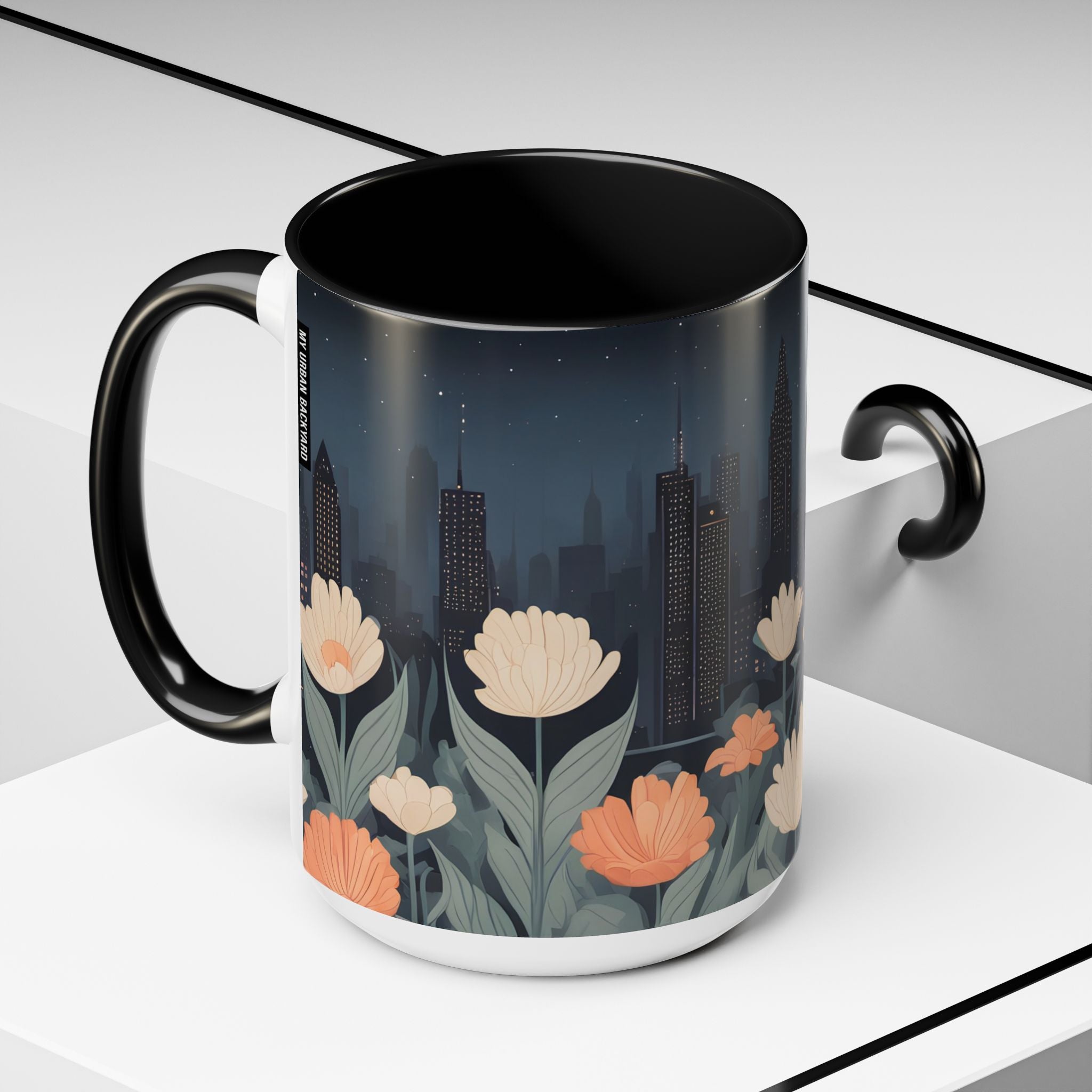 Cityscape with Flowers, Ceramic Coffee Mug