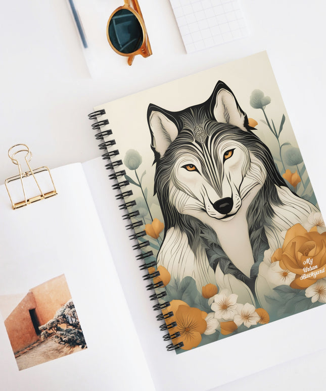 Orange-Eyed Wolf, Spiral Notebook Writing Journal - 118 Ruled Pages