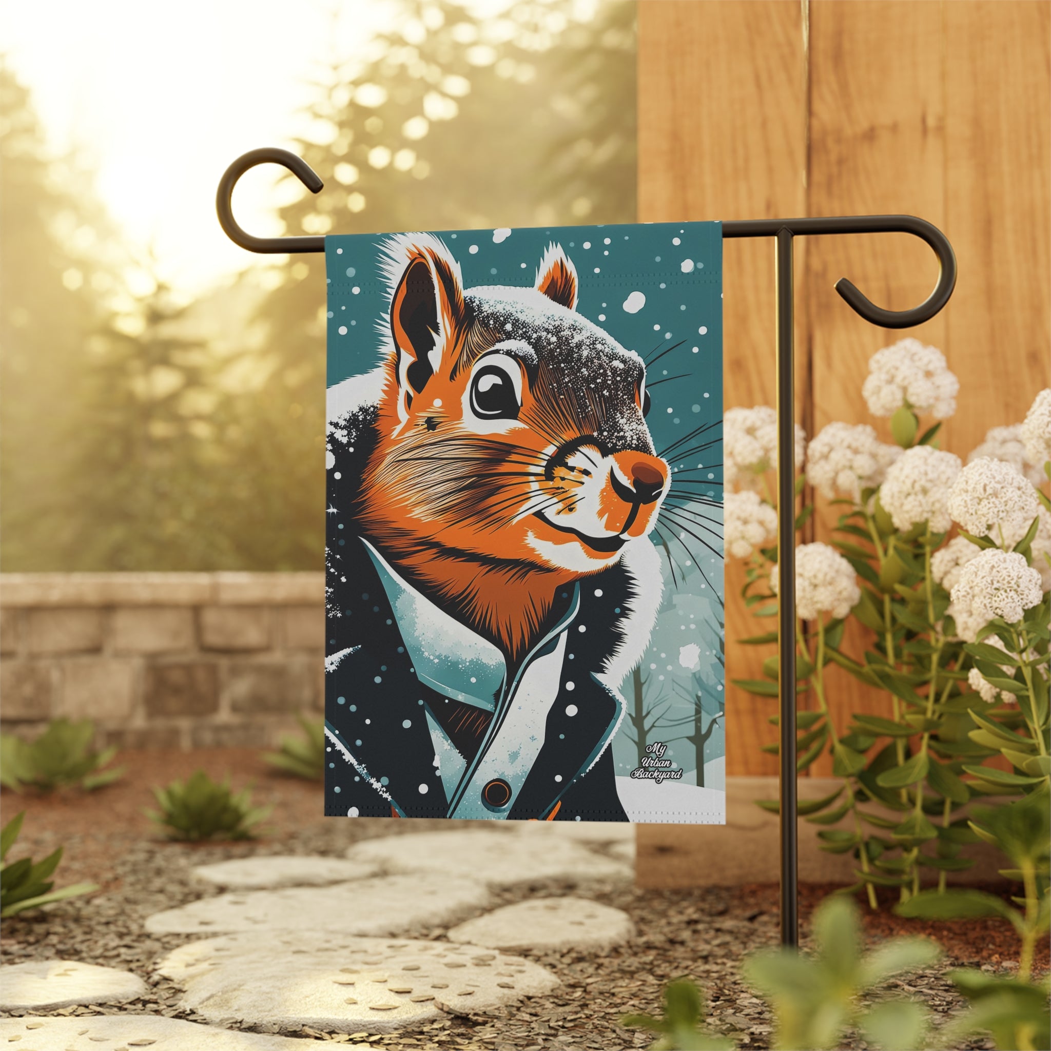 Winter Squirrel Garden Banner, Outdoor Decor, Seasonal Flag, Nature Lover Gift, Holiday Decoration, Home and Garden Decor
