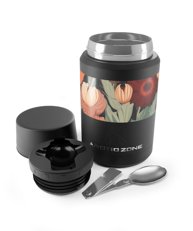 Muted Flowers, Reusable Insulated Food Storage Container with Spoon – 16.9oz