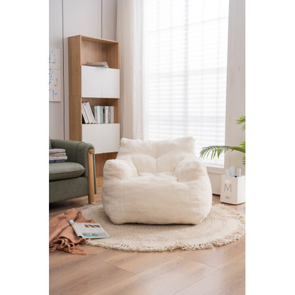 Soft Teddy Tufted Foam Bean Bag Chair, Ivory White