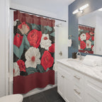 Maroon Shower Curtain with Floral Shower Curtain, Gift for Her, Romantic Style - 71" x 74"