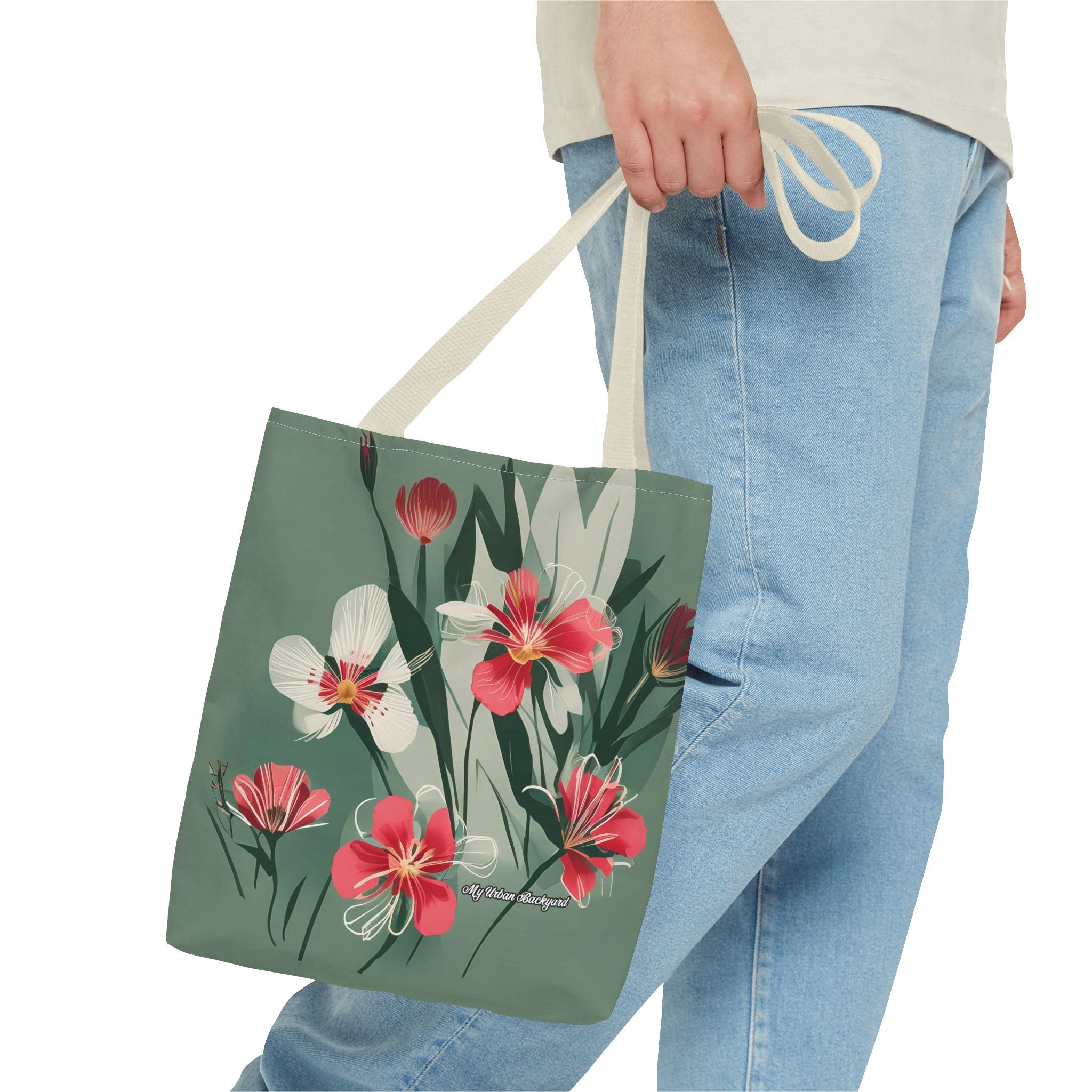White and Red Wildflowers Tote Bag with Cotton Handles For Everyday Use, 3 Sizes