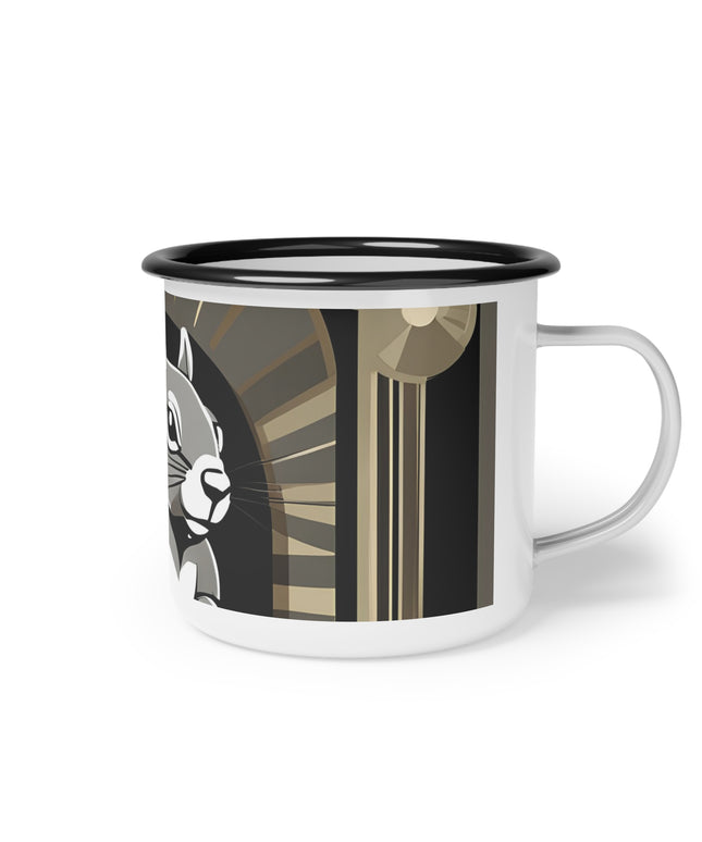 Art Deco Squirrel, Enamel Camping Mug for Coffee, Tea, Cocoa, or Cereal - 12oz