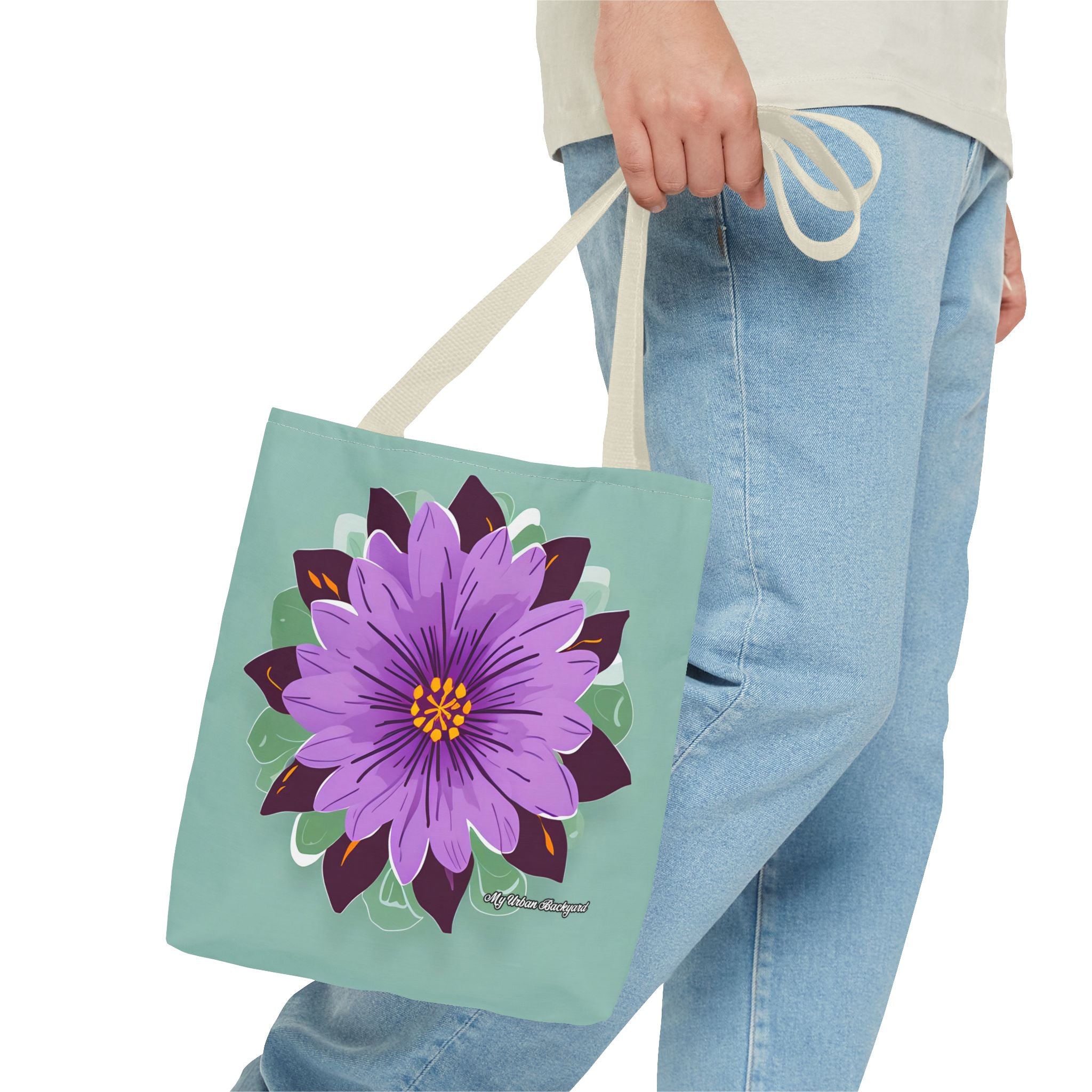 Purple Flower Tote Bag with Cotton Handles For Everyday Use, 3 Sizes