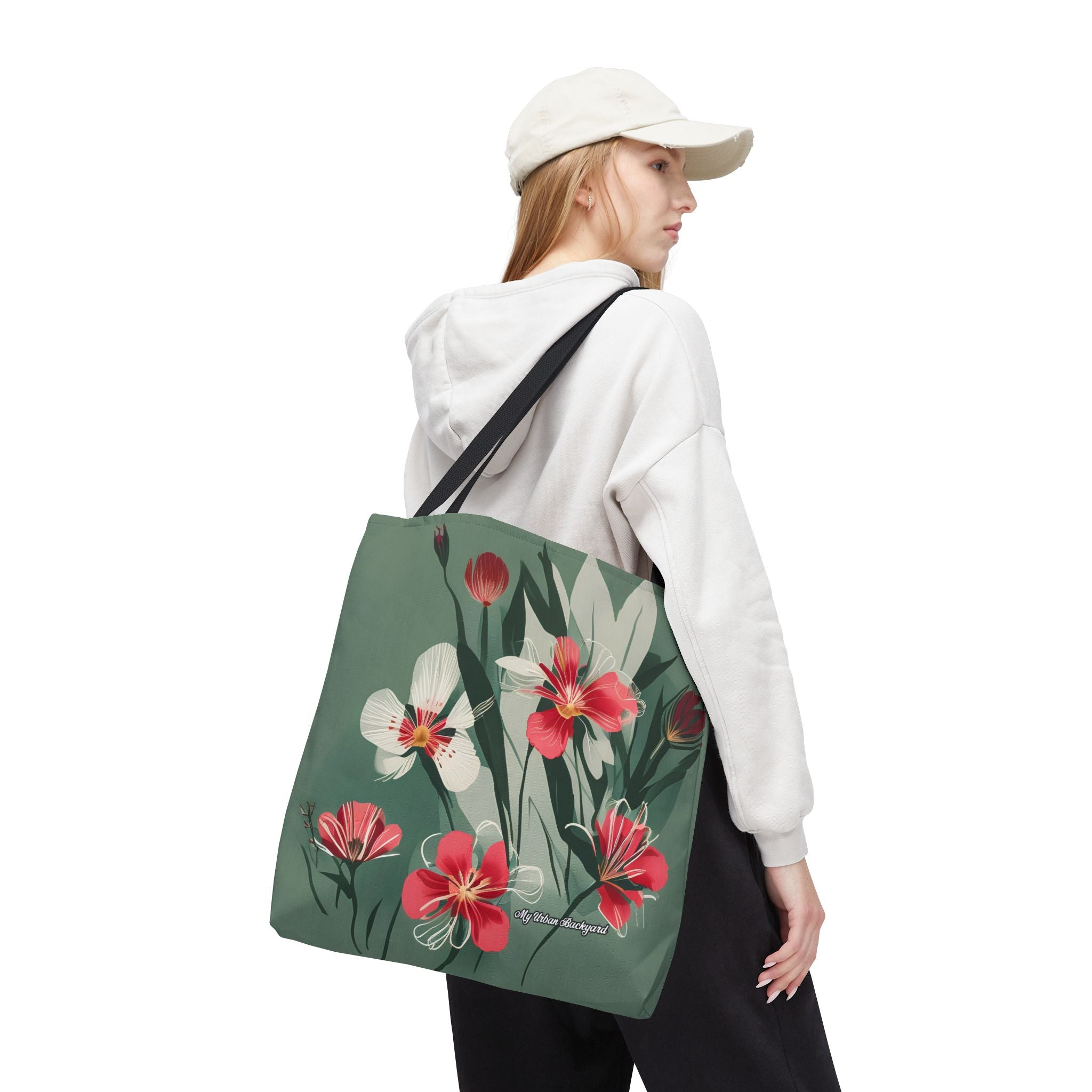 White and Red Wildflowers Tote Bag with Cotton Handles For Everyday Use, 3 Sizes