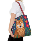 Coyote w Red Flowers Tote Bag with Cotton Handles For Everyday Use, 3 Sizes